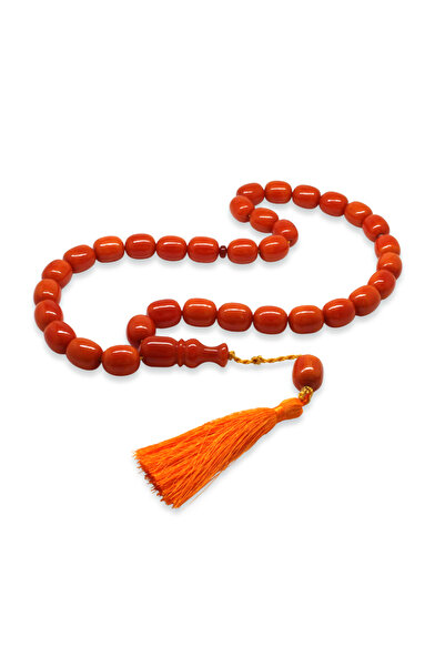 Tesbihane Fire Amber Prayer Beads - Ottoman Palace Tassels - Mega Size - Oran...