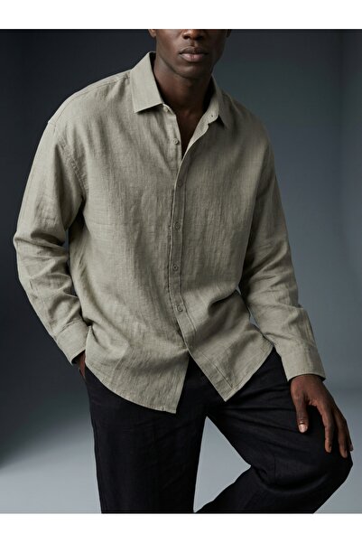 KHAYN Men's Plaid Checked Relaxed Fit Cotton Linen Shirt G3010G