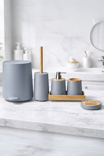 Evsun Home Collection Bamboo Bathroom Set Round 6 Pieces (6.5Lt Automatic Pump)