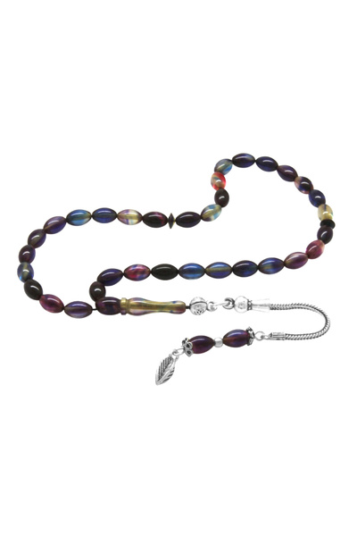 Tesbihane Ateş Kehribar Tesbih - 925 Ayar Gümüş Püsküllü - Mini Boy - Bonibon...