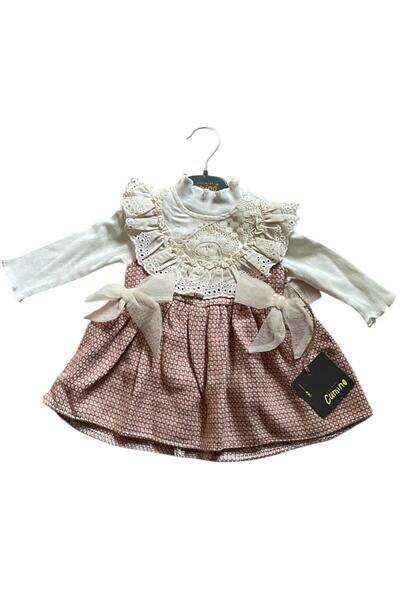 trendyhome Long Sleeve Dress and Blouse Set, 3-6 Months, Girls, Beige