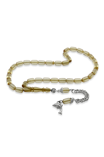 Tesbihane Fire Amber Prayer Beads - Non-Tarnish Metal Tassel - Mini Size - Tr...