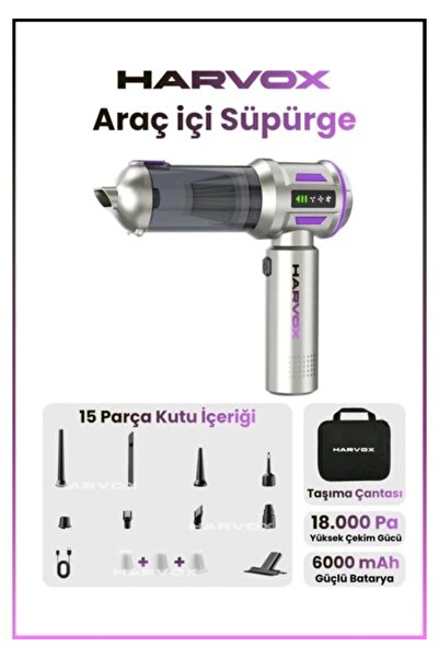 HARVOX Professional 18000PA Fırçasız Motorlu Şarjlı Araç Süpürgesi - Mor