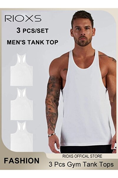 RIOXS طقم من 3 قطع من قمصان رياضية رجالية بدون أكمام، مناسبة للتمارين الرياضي...