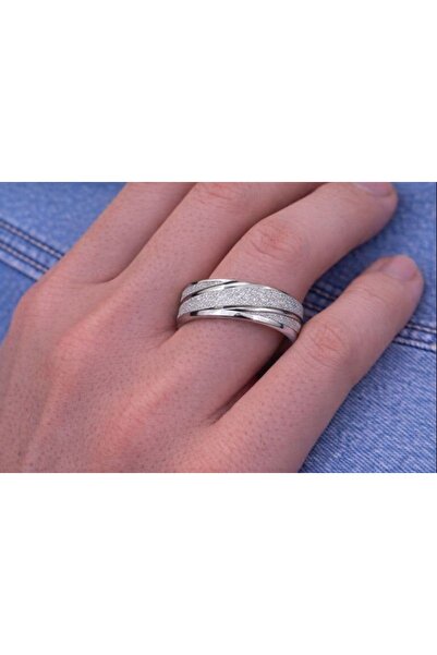 BY YASİN TOPÇU 💍 ✨   Silvery Striped Detail Silver Color Ring (Size 16) ✨