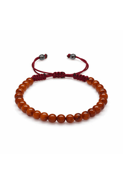 Tesbihane سوار أطفال من العنبر الطبيعي - أحمر داكن - مضفر من المكرامية - قطع ...