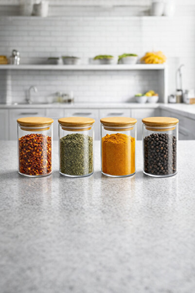 Evsun Home Collection Borosilicate Glass Spice Jar with Bamboo Lid 4 Pieces 1...