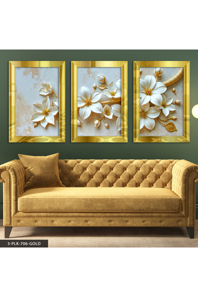 Evinemoda Beyaz Zambak 3 Parça Pleksi Aynalı Tablo