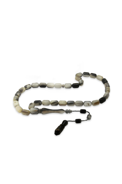 Tesbihane Ram Horn Rosary - Systematic - Cream Color Black - Capsule Cut