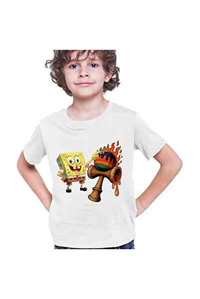 OEM Kids Boys Kendama T-Shirt Spongebob Flames Plankton Squarepants Square Pants