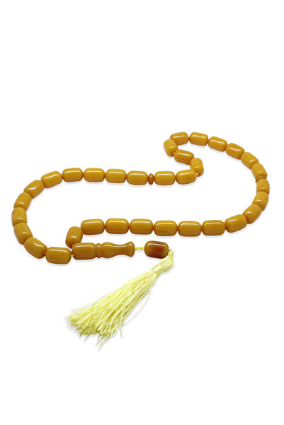 Tesbihane Stick Crimped Amber Prayer Beads - Ottoman Palace Tassels - Mustard...