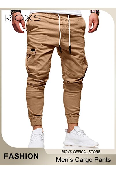 RIOXS Cargo Pants for Men, Sports Casual Cargo Trousers, Baggy Fit Tapered Ca...