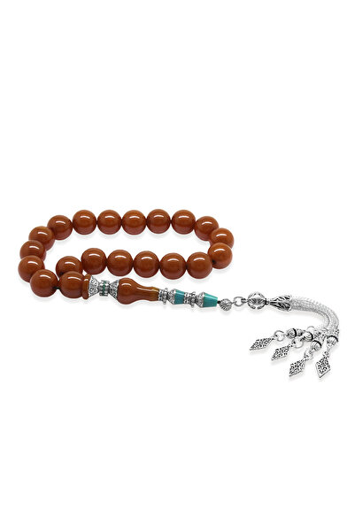 Tesbihane Non-Tarnish Metal Tassel Alpaca Ornament Orange Crimped Amber Efe P...