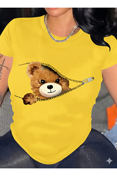 ZİYMO TRICOU DIN BUMBAC PEȘTUIT CU GULER ROTUND ȘI TĂIERE REGULARĂ