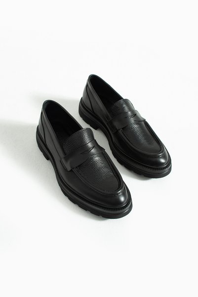 YAREL AYAKKABI Men's Black Genuine Leather Bowknot Eva Non-Slip Sole Casual Loafer Shoes