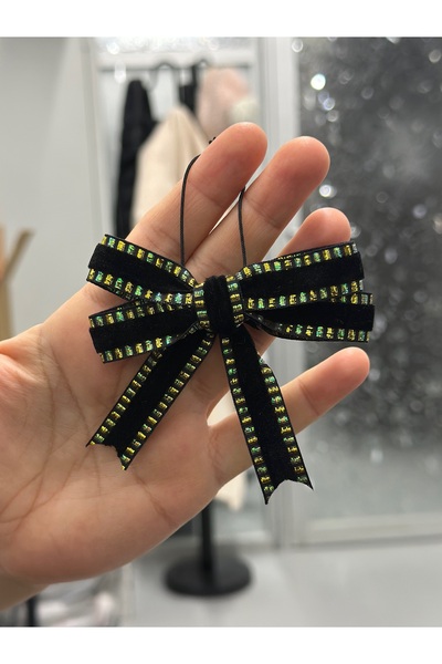 paşateks since 1995 şekil 1.5 cm Black-Gold-Green Glitter Velvet Bow – Set of...