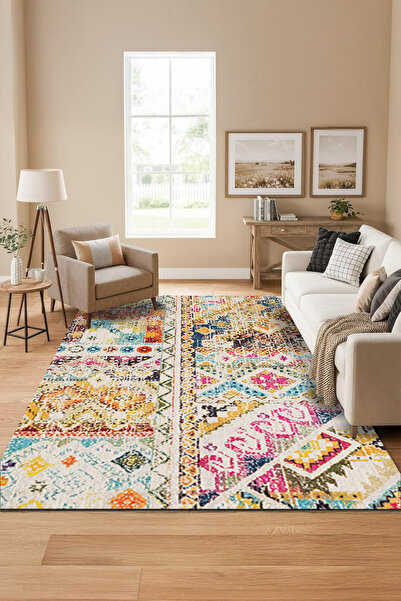 ferahome Dijital Baskı Kaymaz Dot Taban Yıkanabilir Halı Oda Salon Kesme Yoll...