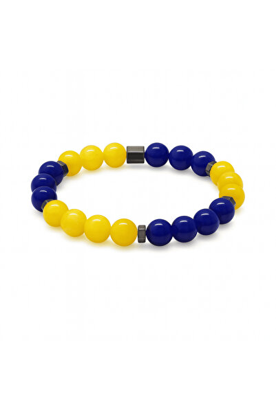 Tesbihane Sphere Cut Yellow Navy Blue Jade Hematite Natural Stone Women's Fan...