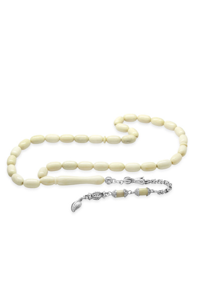 Tesbihane سبحة من حجر العقيق - معدن لا يسود - مع شراشيب ألبانية - لون طبيعي -...