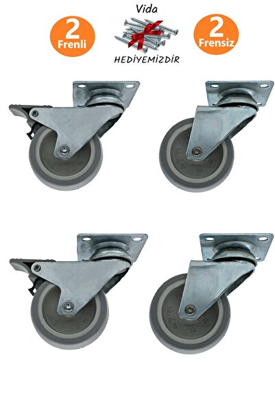 Akdeniz 2+2 Pieces with Brake Without Brake 75' Turntable Ball Caster Table C...