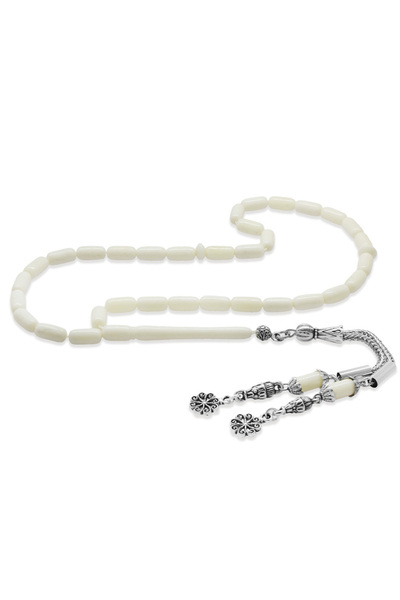 Tesbihane سبحة عظم الجمل - معدن لا يسود - مع شرابة معدنية - لون أبيض - قطع كب...