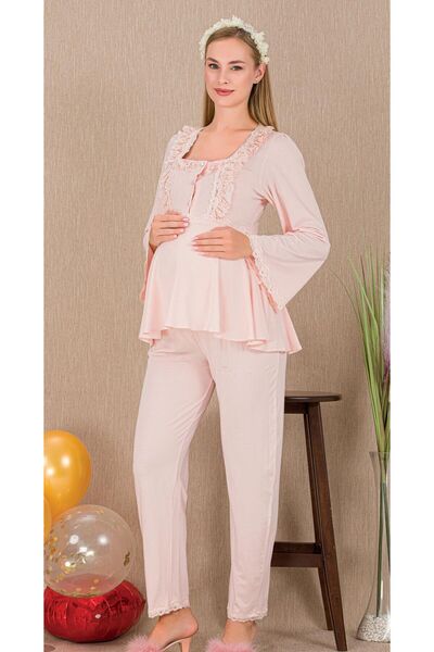 ESPEBA Pregnant Women's Maternity Pajama Set Top and Bottom Two-Piece Lace Trim