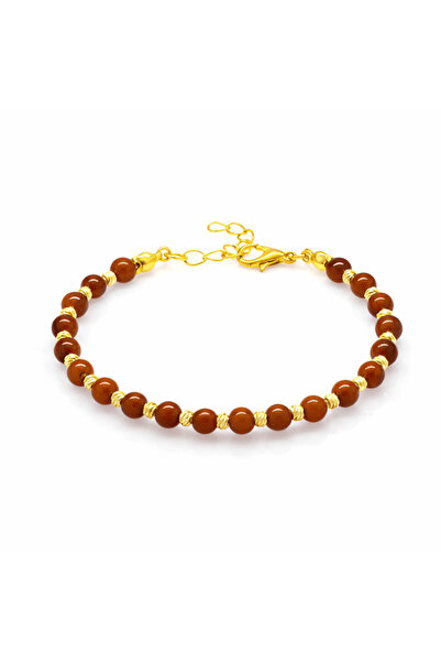 Tesbihane سوار نسائي من العنبر الطبيعي - لون عسلي - قطع كروي - مزين بكرة دوري...