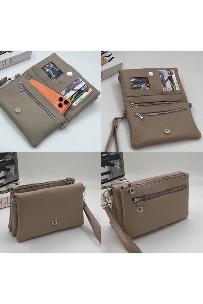 DMG Collection حقيبة يد وكتف نسائية بتفاصيل محفظة وحزام طويل باللون البيج