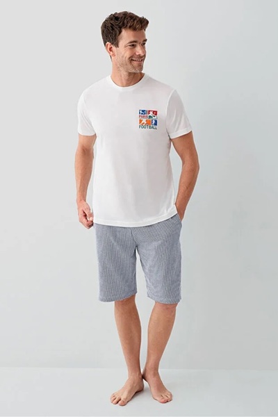 YUYİ Roly Poly 100% Cotton Circular Neck Men's Shorts Pajama Set 3755