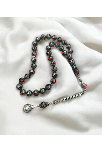 İnan Tesbih سبحة كوكا كبيرة الحجم مصنوعة يدويًا من الفضة المطعمة بالفضة مع شر...