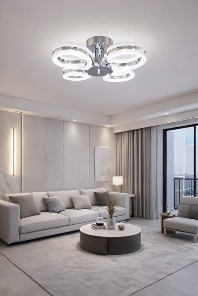 Fer Avize Ecrin 4lü Plafonyer Led Avize Kristal Görünüm Beyaz Işık Enerji Tas...