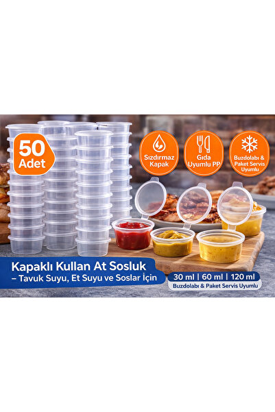 GastroPlast 50 Adet Sızdırmaz (30ml) Kapaklı Kullan At Sosluk – Tavuk Suyu, E...