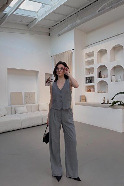 mylove Pleated Crepe Fabric Trousers Gray