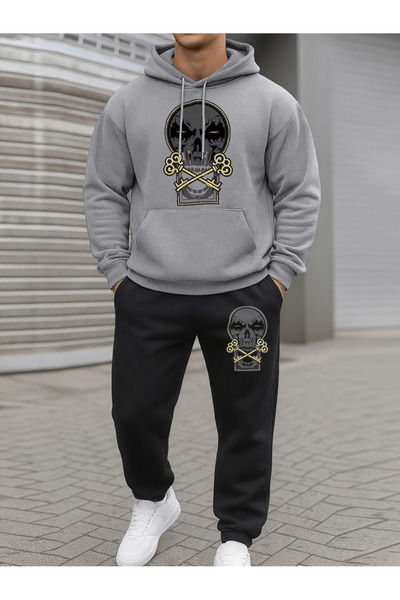 ELAN WEAR Printed Hooded Tracksuit Set - Hooded Sweatshirt Bottom Top Set