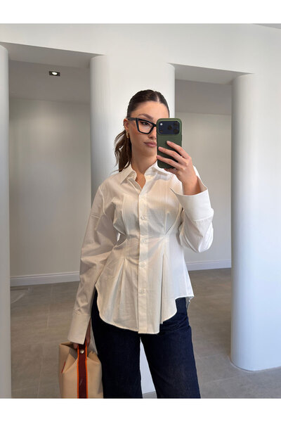 MAGARDE Cămașă cu pliuri, design nou de sezon - ALBĂ