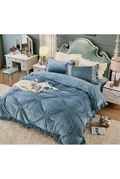 OEM Bed linen, velvet, 2 people, 4 pieces, with heart pleats, 180x200cm, gray...