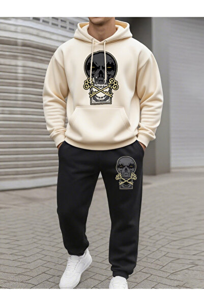 ELAN WEAR Printed Hooded Tracksuit Set - Hooded Sweatshirt Bottom Top Set