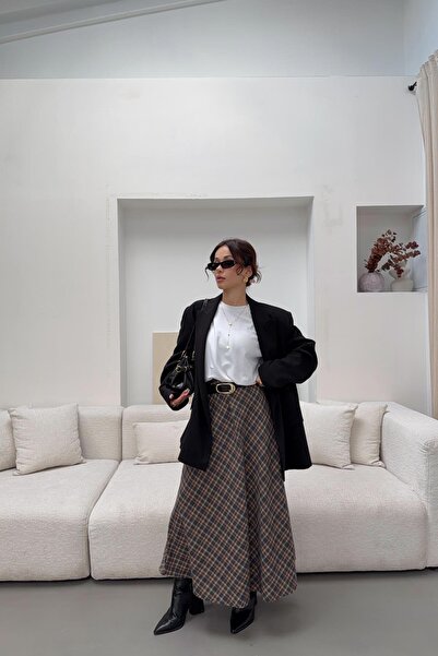 mylove تنورة قطنية مربعات باللون النيلي