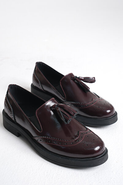 GNS Shoes حذاء لوفر نسائي من الجلد الطبيعي باللون الأحمر الداكن من NAPPA