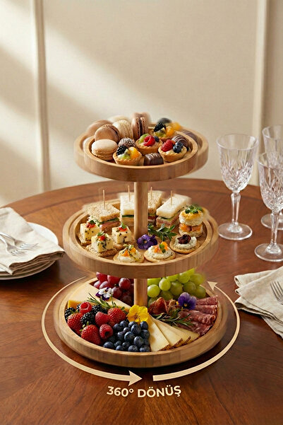 Poomy 3 Storey 360 °   Natural Bamboo Presentation Stand & Tiered Serving Sta...