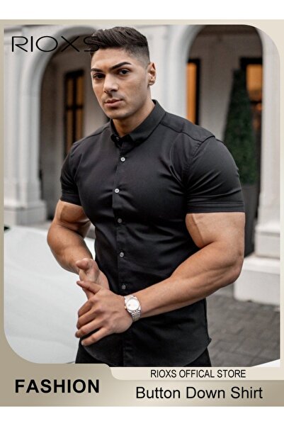 RIOXS Men's Muscle Fit Dress Shirts, Slim Fit Short Sleeve Button Down Shirts...