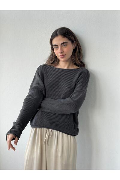 Retrobird Basic Mercerized Spring Boat Neck Knit Top Women's Anthracite