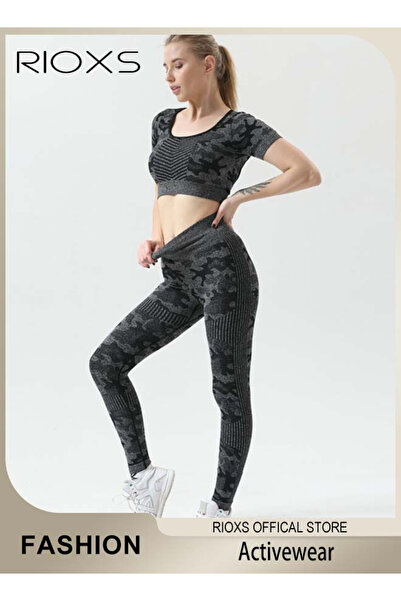 RIOXS Women's Leopard Print Seamless Yoga Activewear Sets Two Piece Tracksuit...