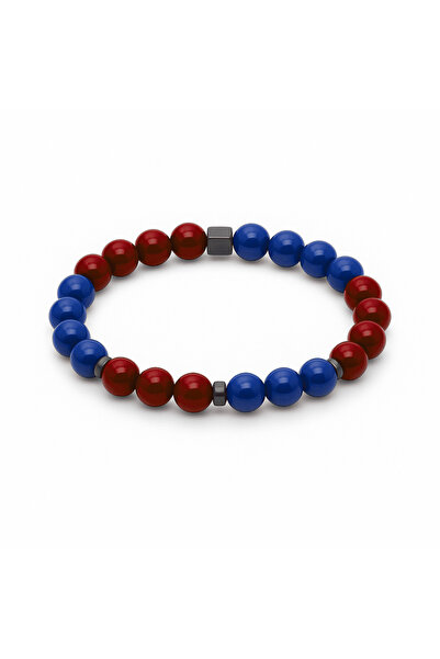 Tesbihane Sphere Cut Burgundy Blue Jade Natural Stone Women's Fan Bracelet