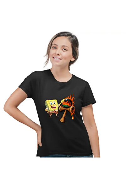 OEM Women's Kendama T-shirt Spongebob Flames Plankton Squarepants Square Pants
