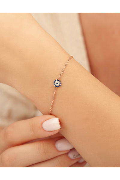 MSMODAM SILVER Nazar Boncuklu Taş Detaylı Gümüş Kadın Bileklik 14 Ayar Altın ...