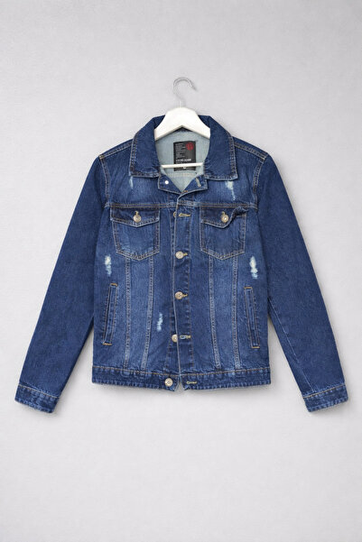 Edwox Men's Slim Fit Denim Jacket Navy Blue Etk1001