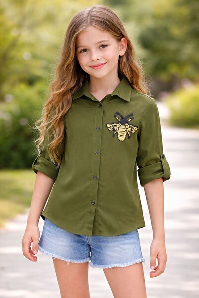 Pegai Tekstil Pullu Arı Desen Kız Çocuk Gömlek 8-14 Yaş