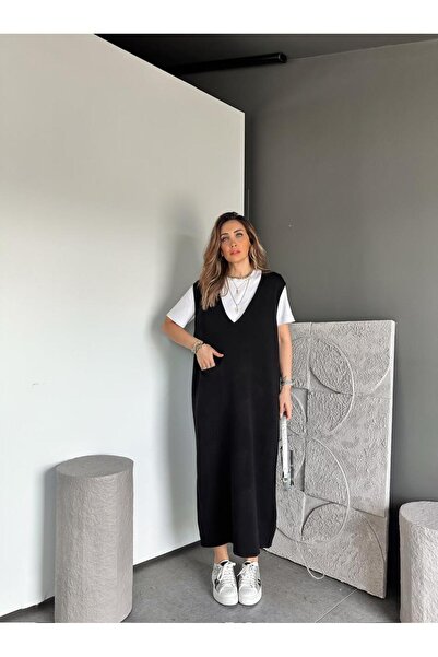 Zerrincan Giyim Siyah Cepli Marka Model Triko Elbise