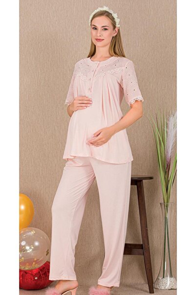 ESPEBA Pregnant Women's Maternity Pajama Set Top and Bottom Two-Piece Lace Trim